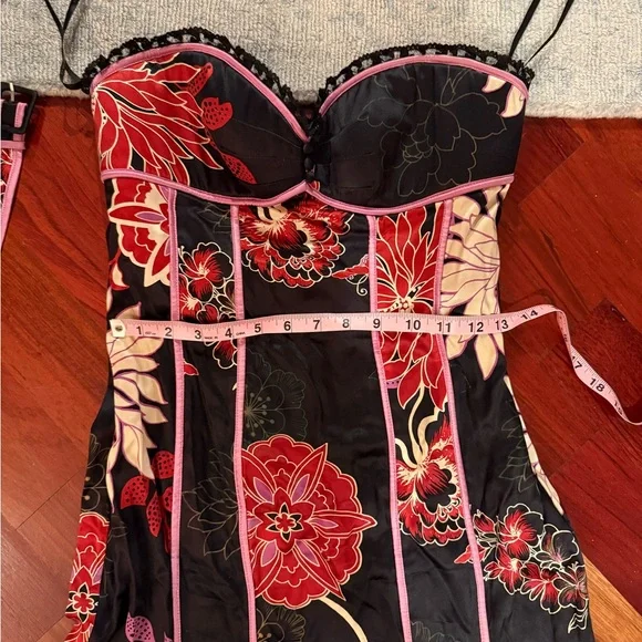 BEBE Y2K Strapless Floral Dress with Pink Trim - Picture 2 of 7